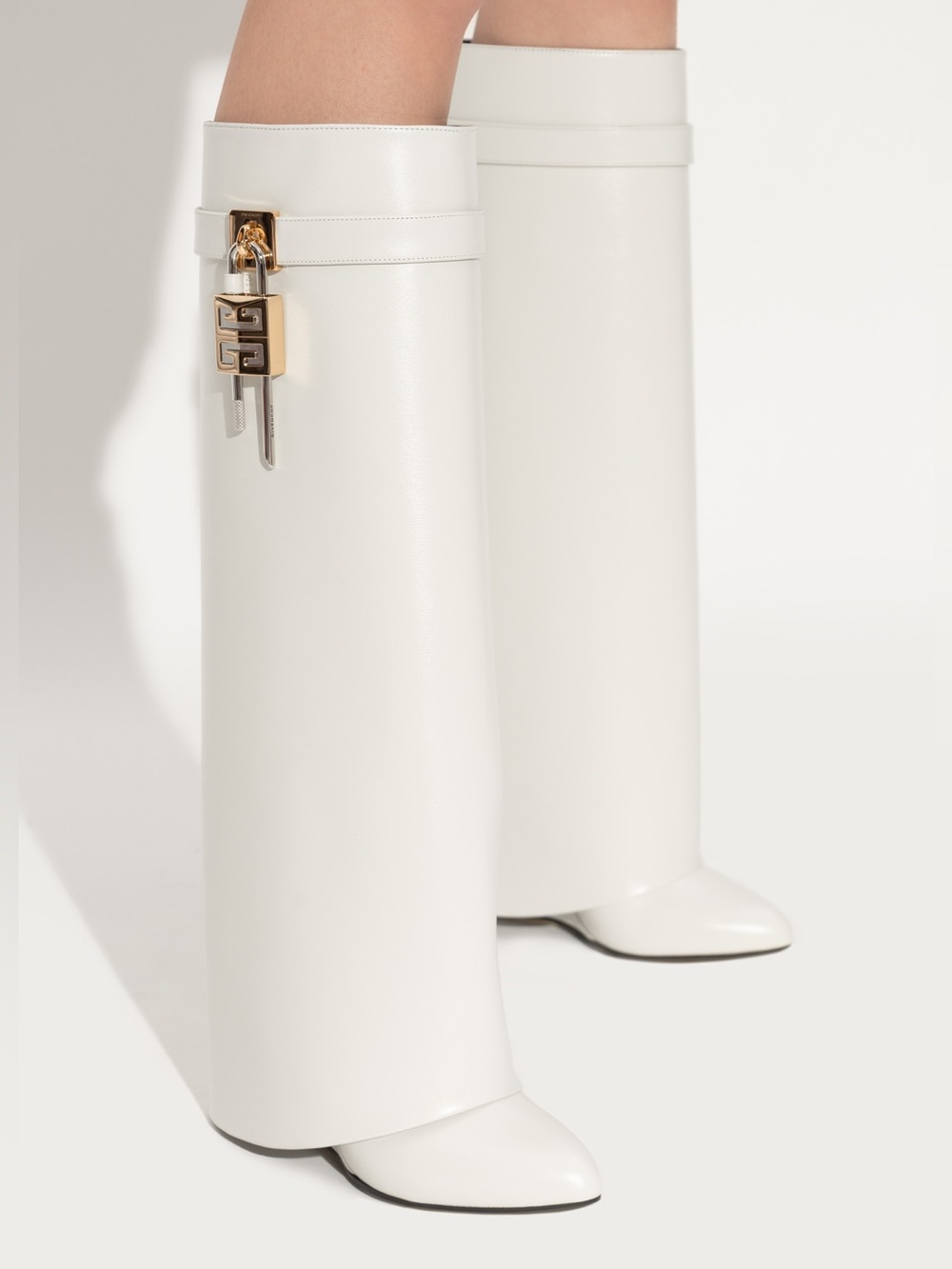 Givenchy White Leather Tall Knee Boots w/ Gold Lock- Sz 42